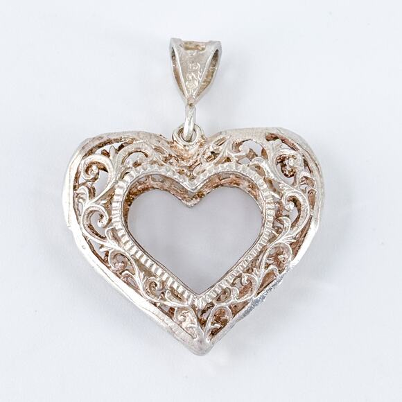 Vintage Sterling Silver 925 Filigree Heart Pendant - Picture 4 of 10
